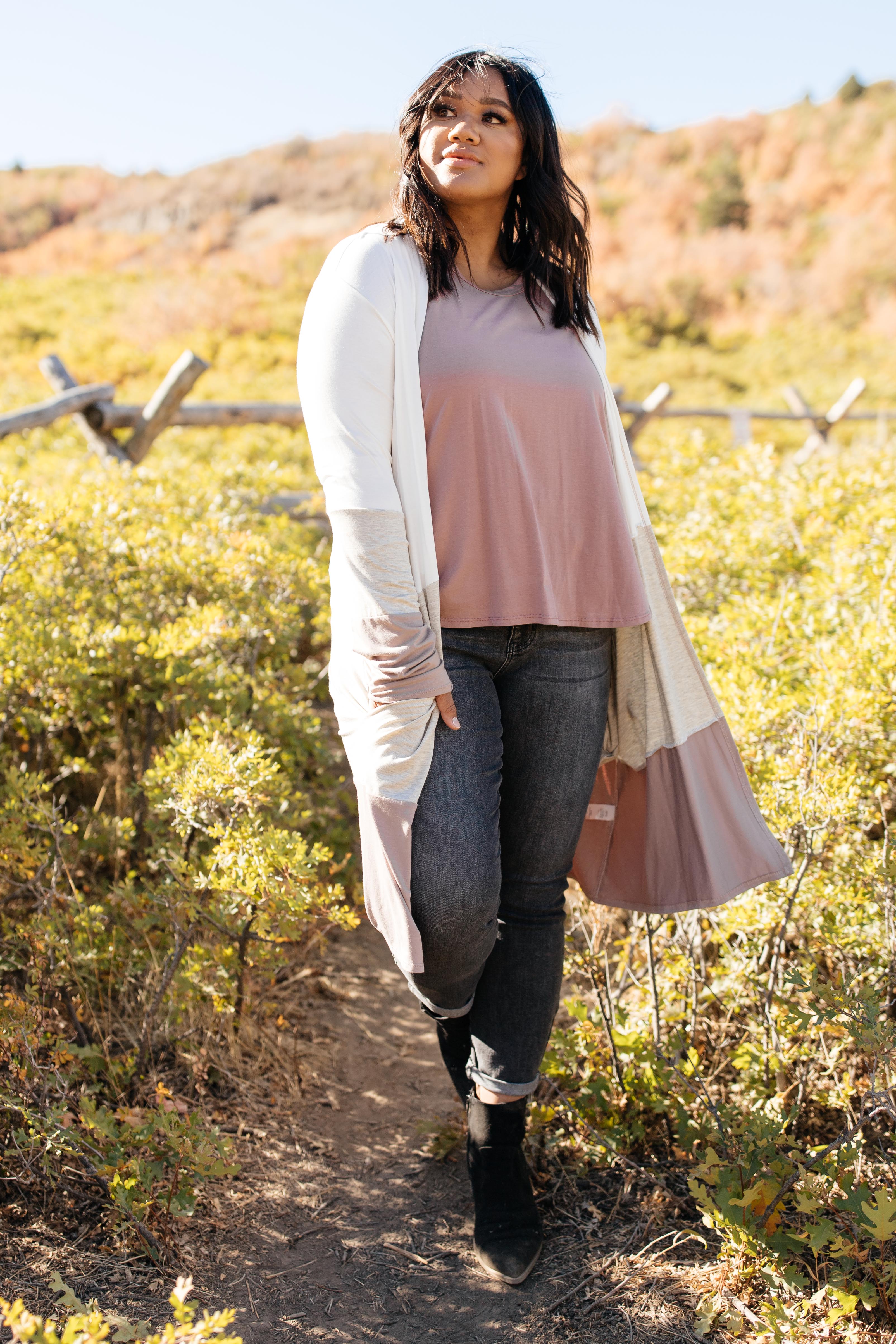 DOORBUSTER Clarissa Striped Cardigan in Mocha