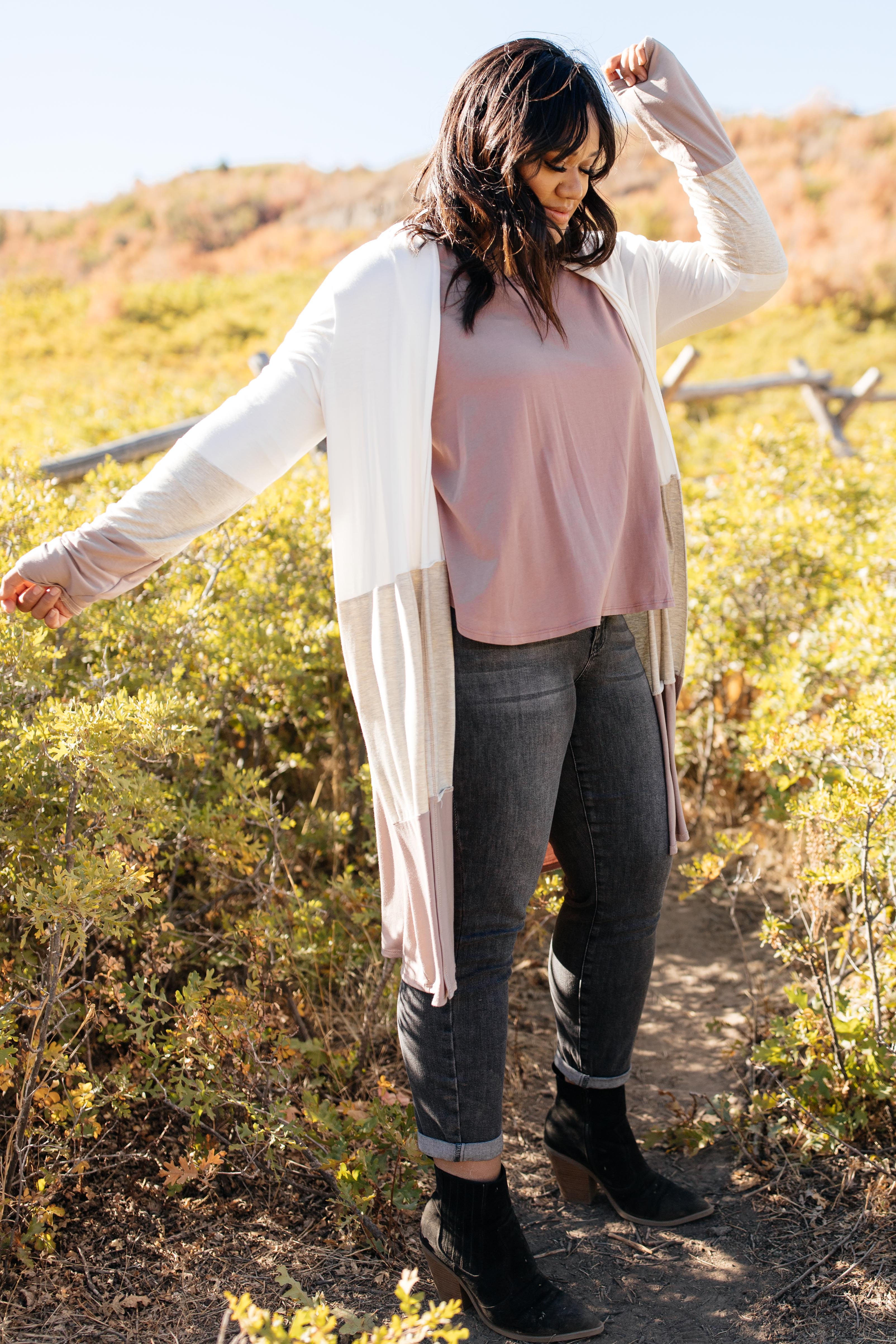 DOORBUSTER Clarissa Striped Cardigan in Mocha