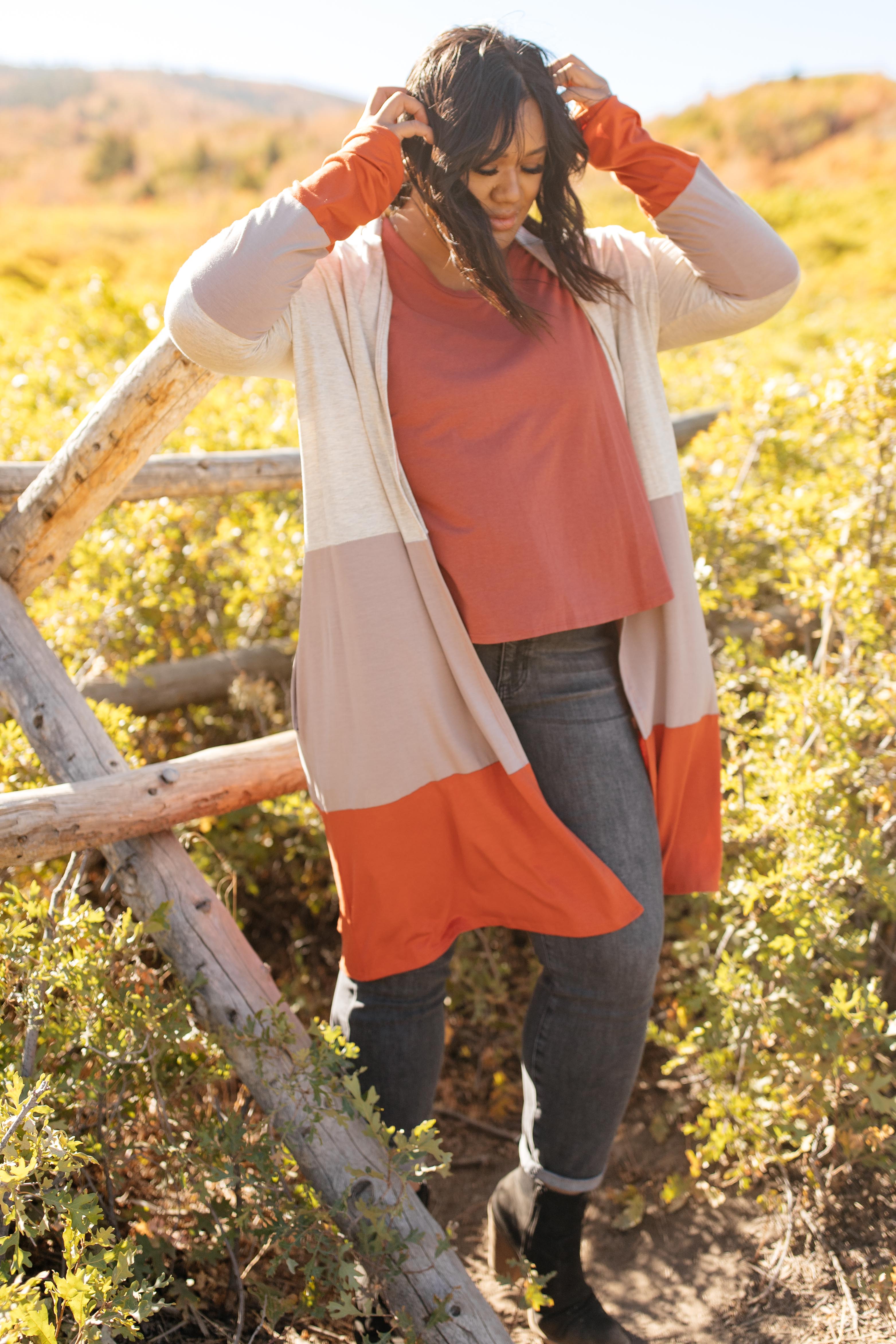 DOORBUSTER Clarissa Striped Cardigan in Paprika