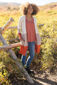 DOORBUSTER Clarissa Striped Cardigan in Paprika