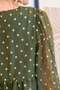 Coya Metallic Dot Tiered Blouse in Olive