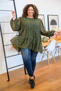 Coya Metallic Dot Tiered Blouse in Olive