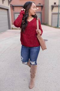 Cozy Cropped Sweater in Cranberry