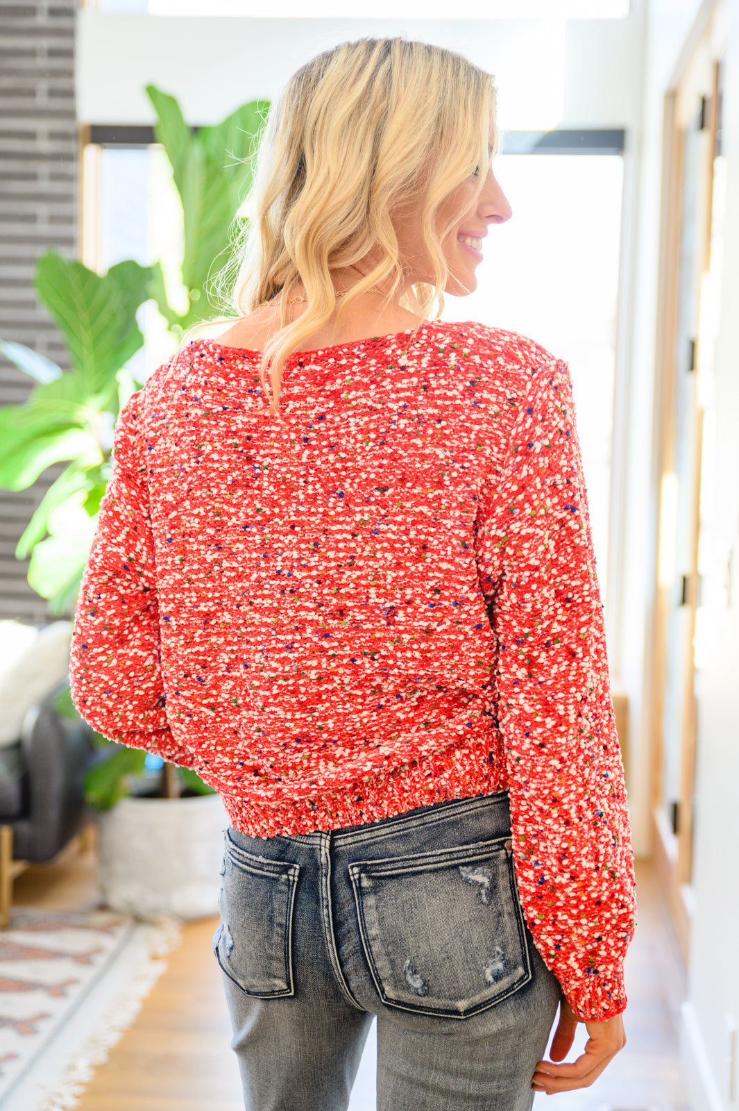 Cozy Memories Popcorn Knit Sweater in Red