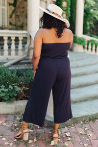 Cropped Tube Top Jumpsuit In Navy