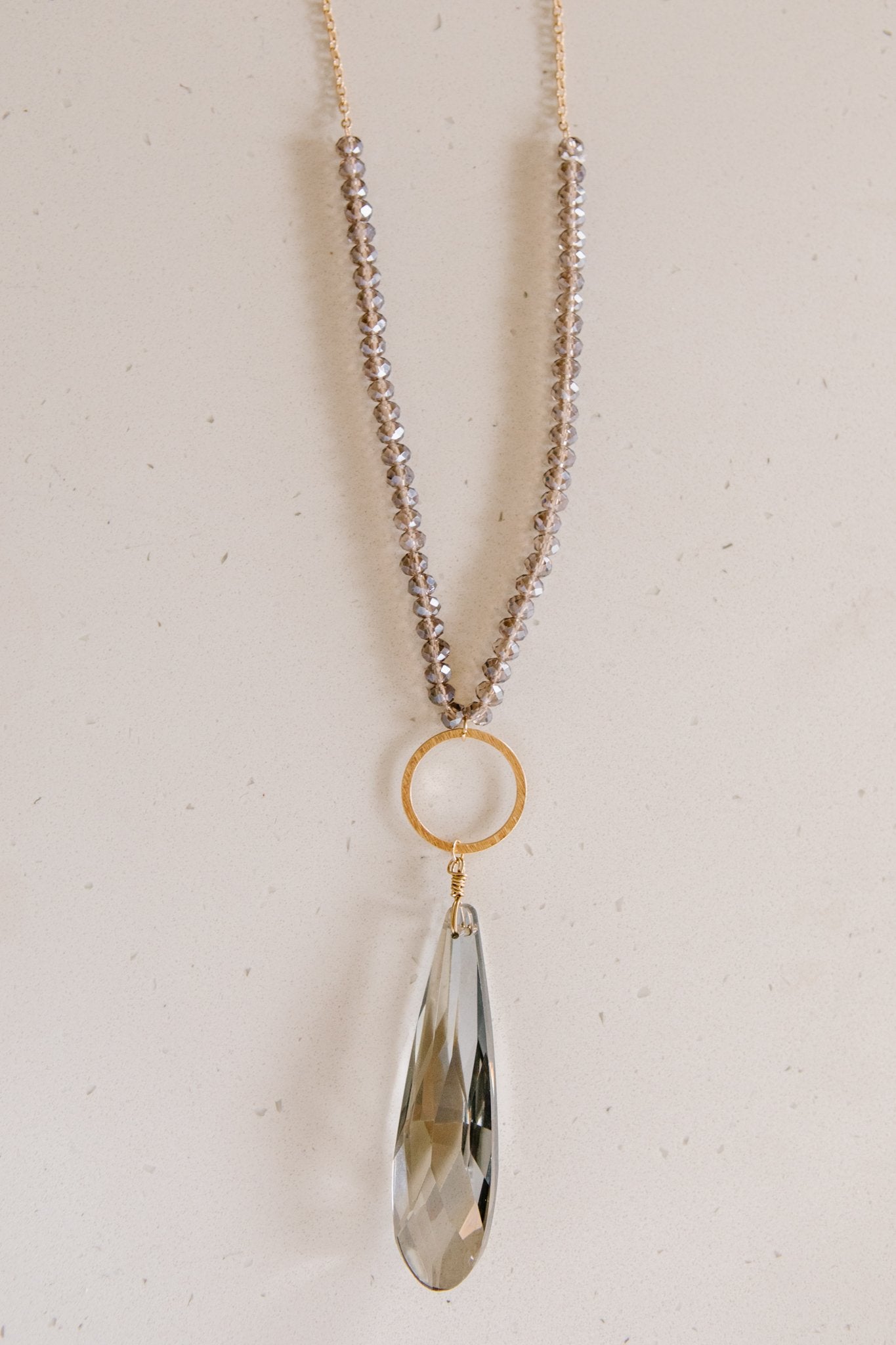 Crystal Teardrop Pendant Necklace in Gray- 12/7/2021