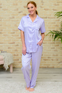 PREORDER: Bella Short Sleeve Leopard Satin PJ in Lavender