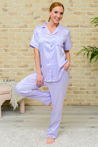 PREORDER: Bella Short Sleeve Leopard Satin PJ in Lavender