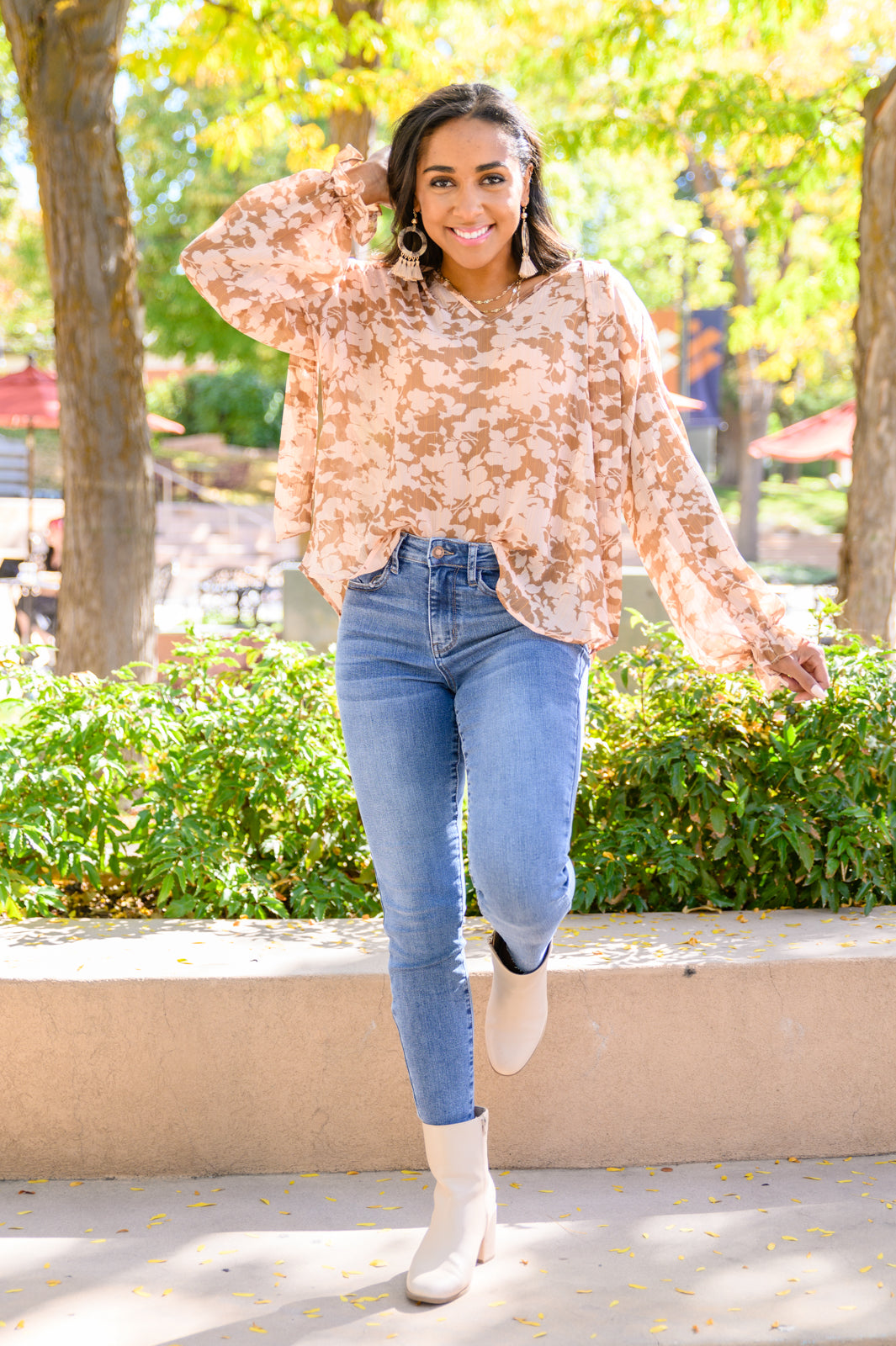 Floral Ties Top in Taupe