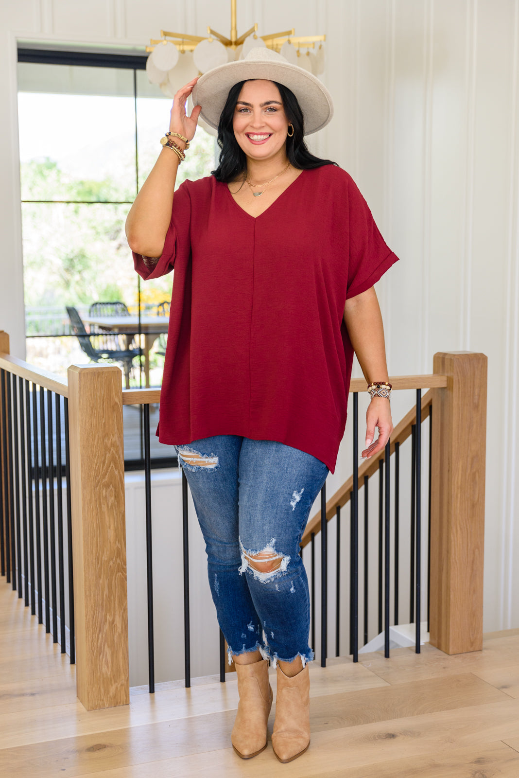 Delightful Days Dolman Sleeve Top In Burgundy