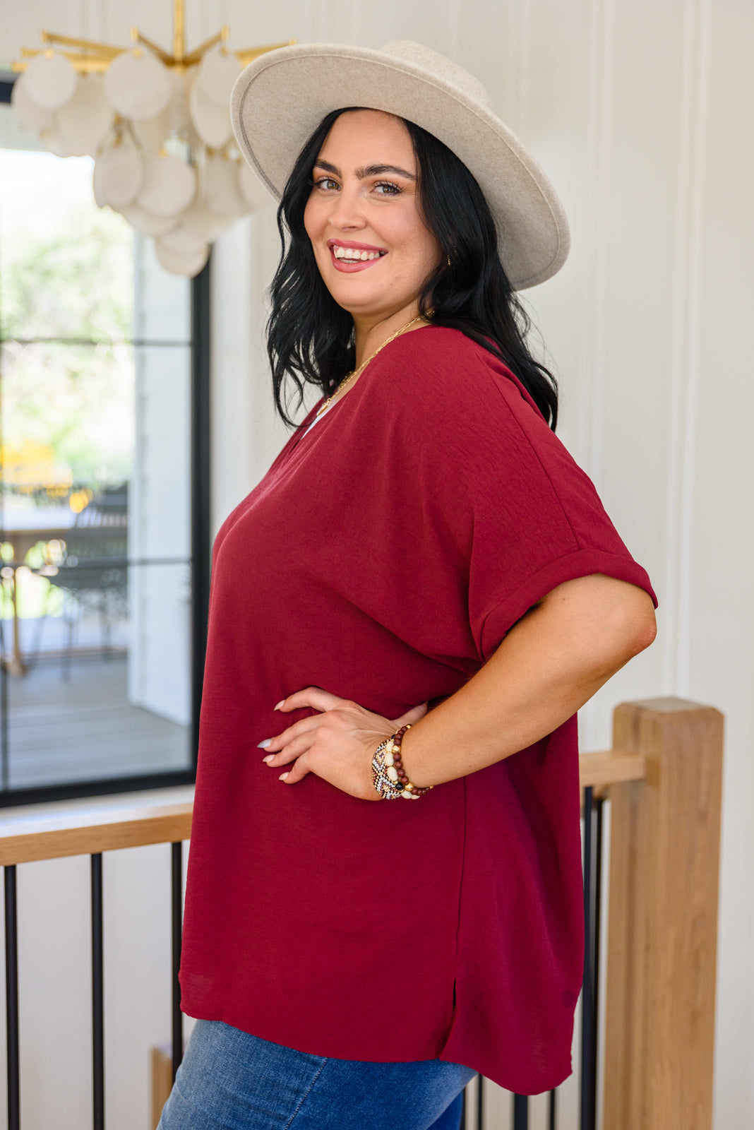 Delightful Days Dolman Sleeve Top In Burgundy