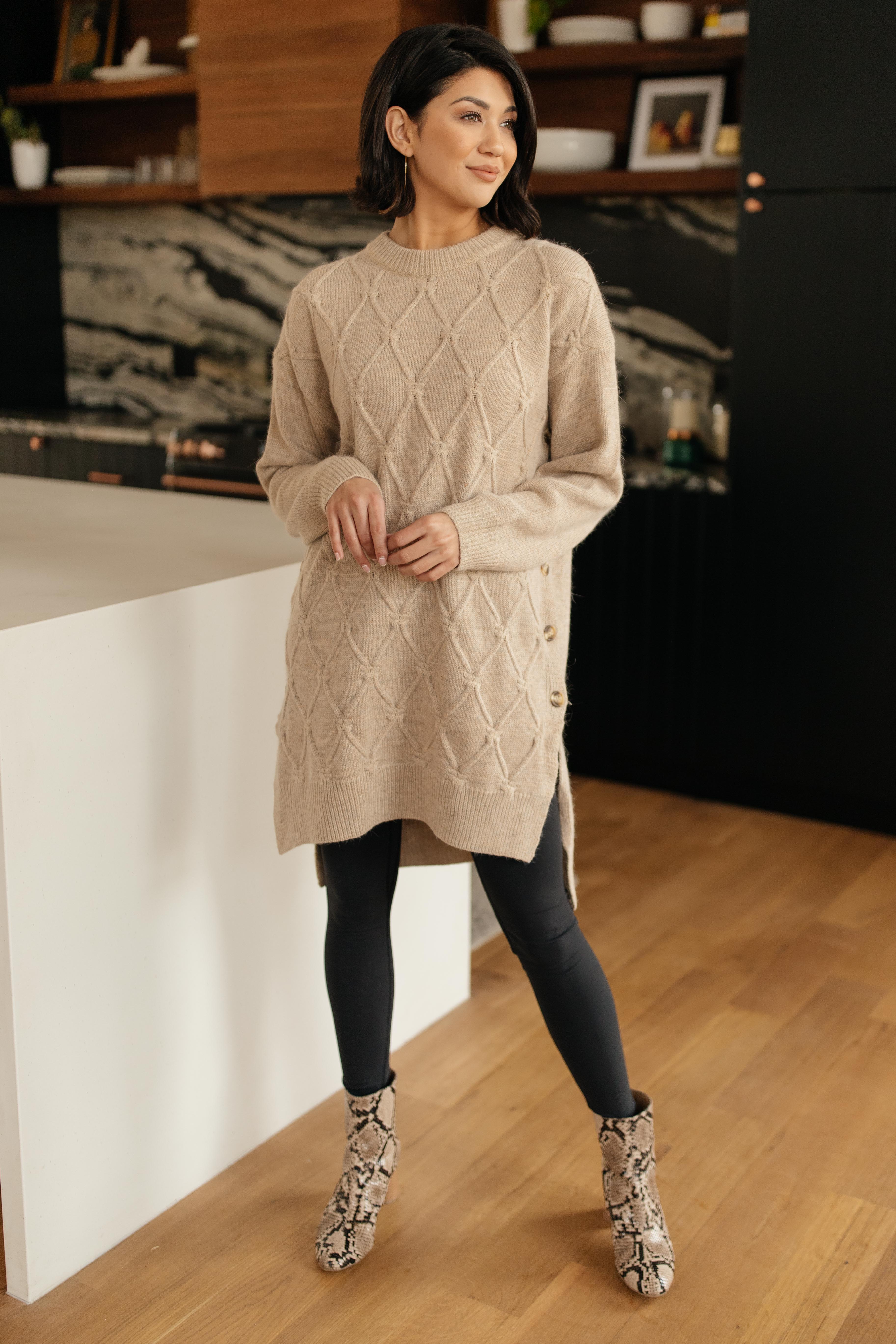 DOORBUSTER Diamond Details Sweater Dress/Tunic in Beige