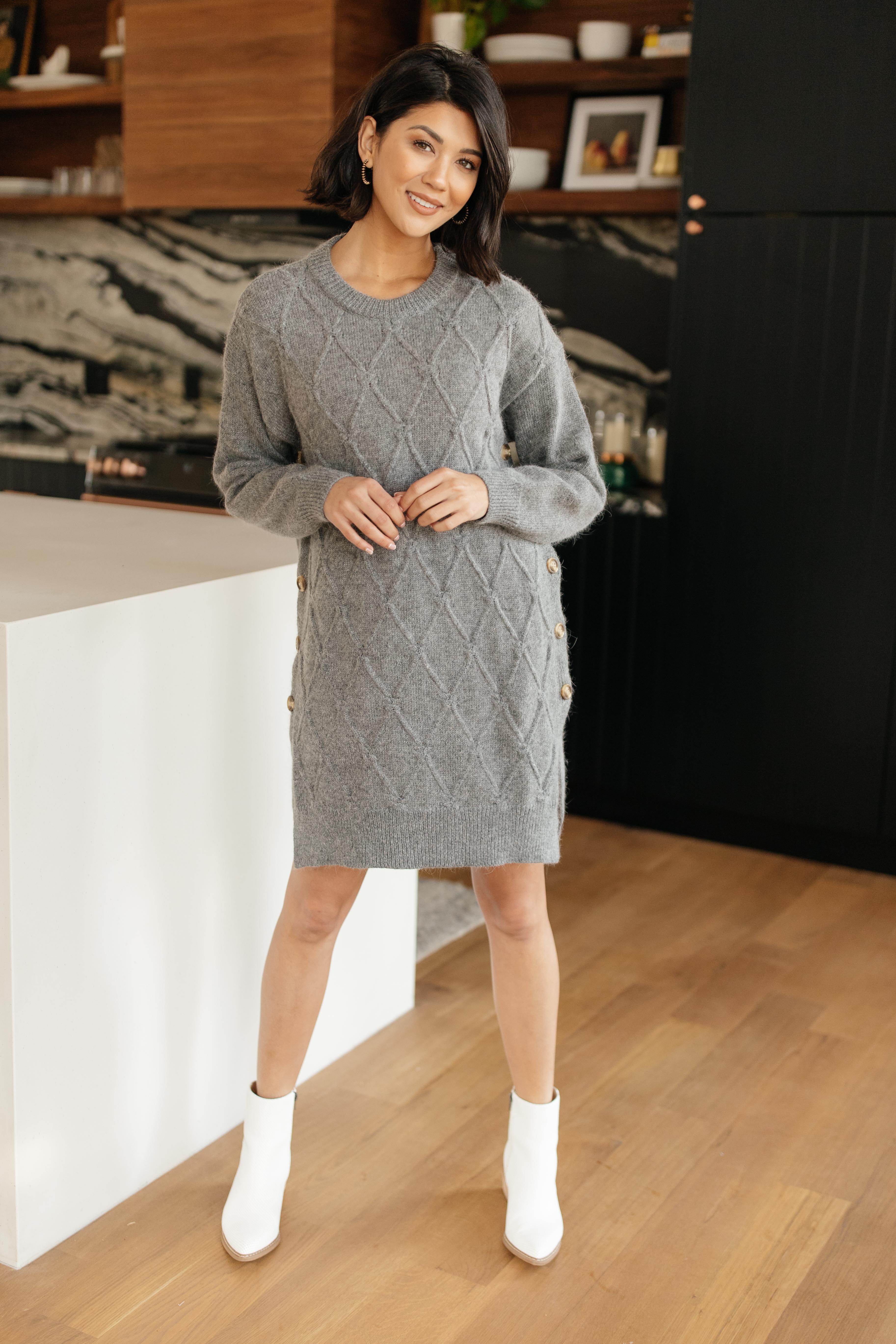 DOORBUSTER Diamond Details Sweater Dress in Grey