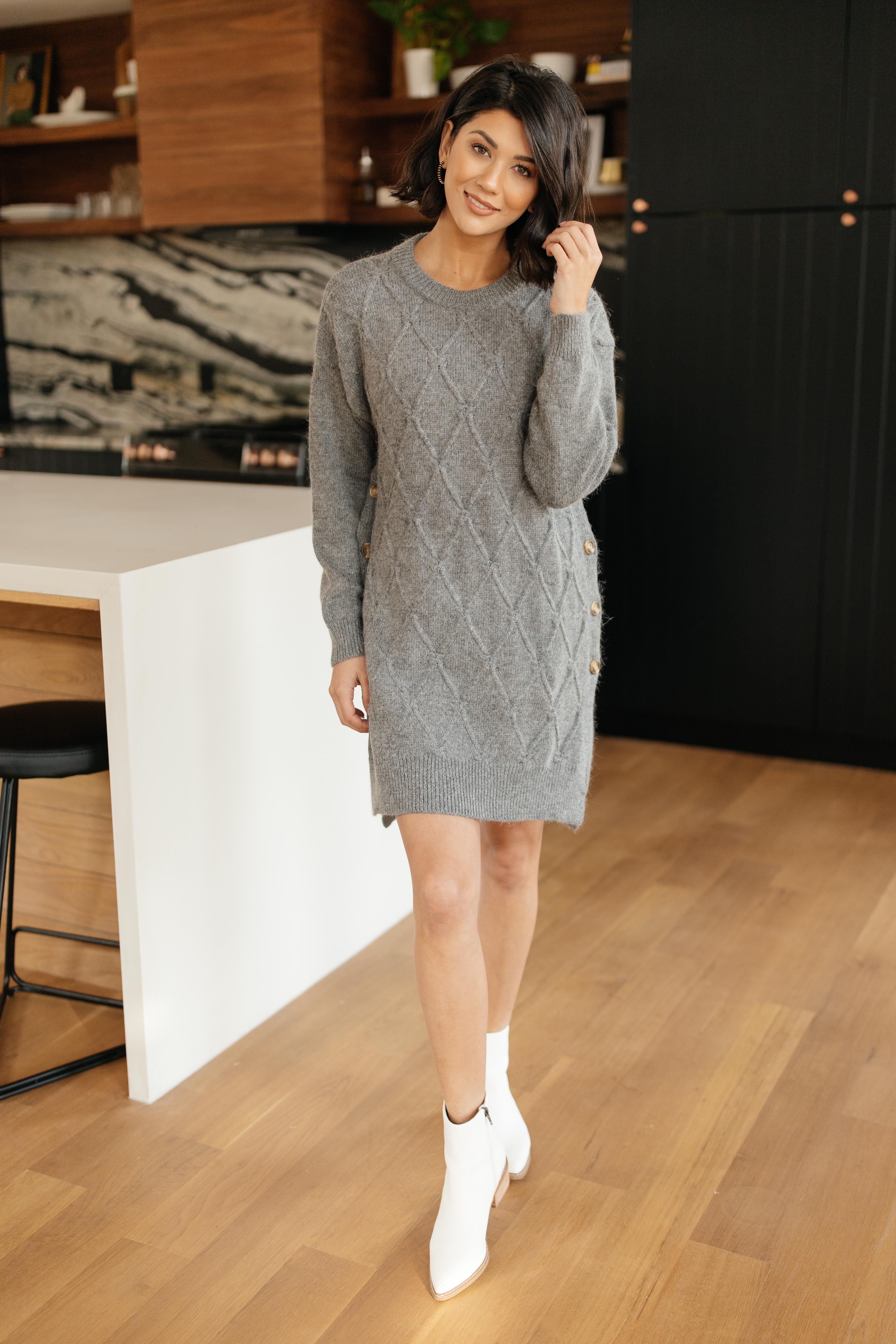 DOORBUSTER Diamond Details Sweater Dress in Grey