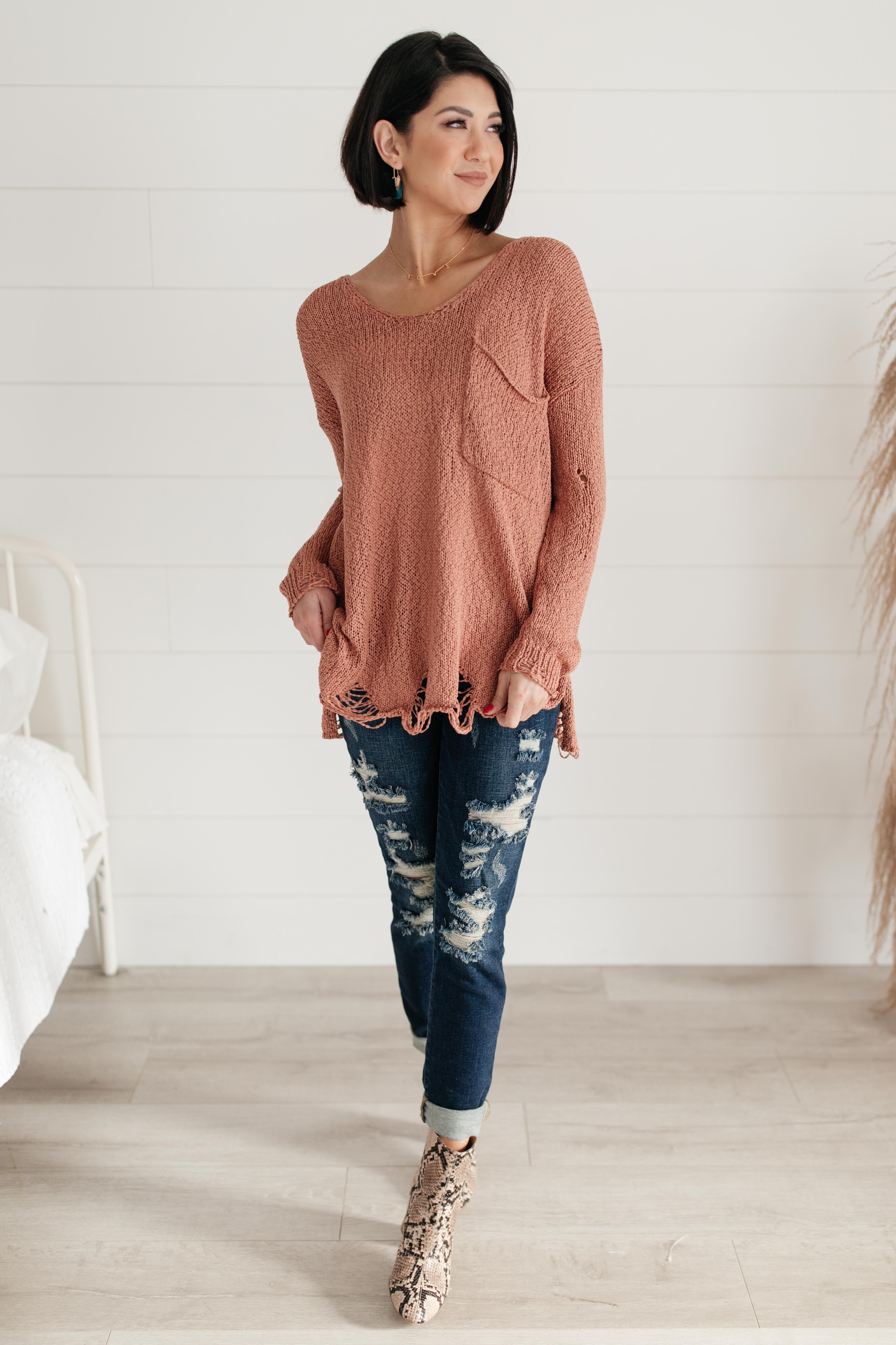 Distressed and Proud Sweater in Ginger