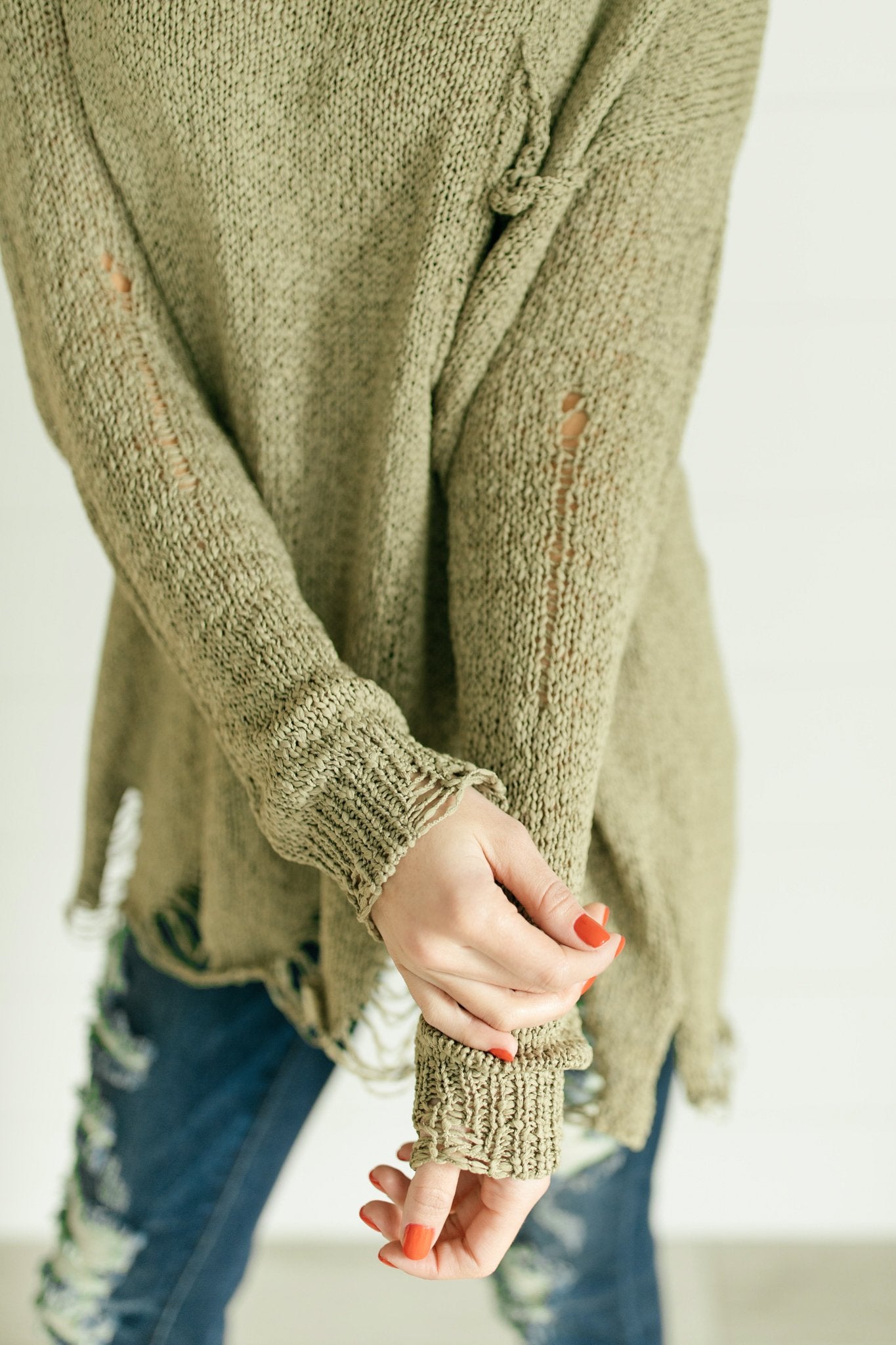 Distressed and Proud Sweater in Moss