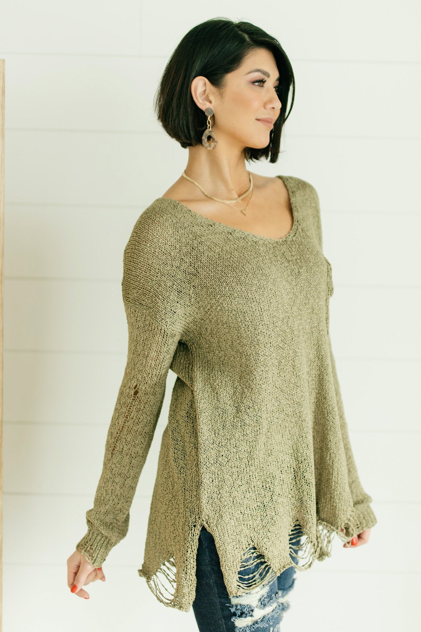 Distressed and Proud Sweater in Moss