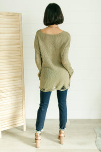 Distressed and Proud Sweater in Moss