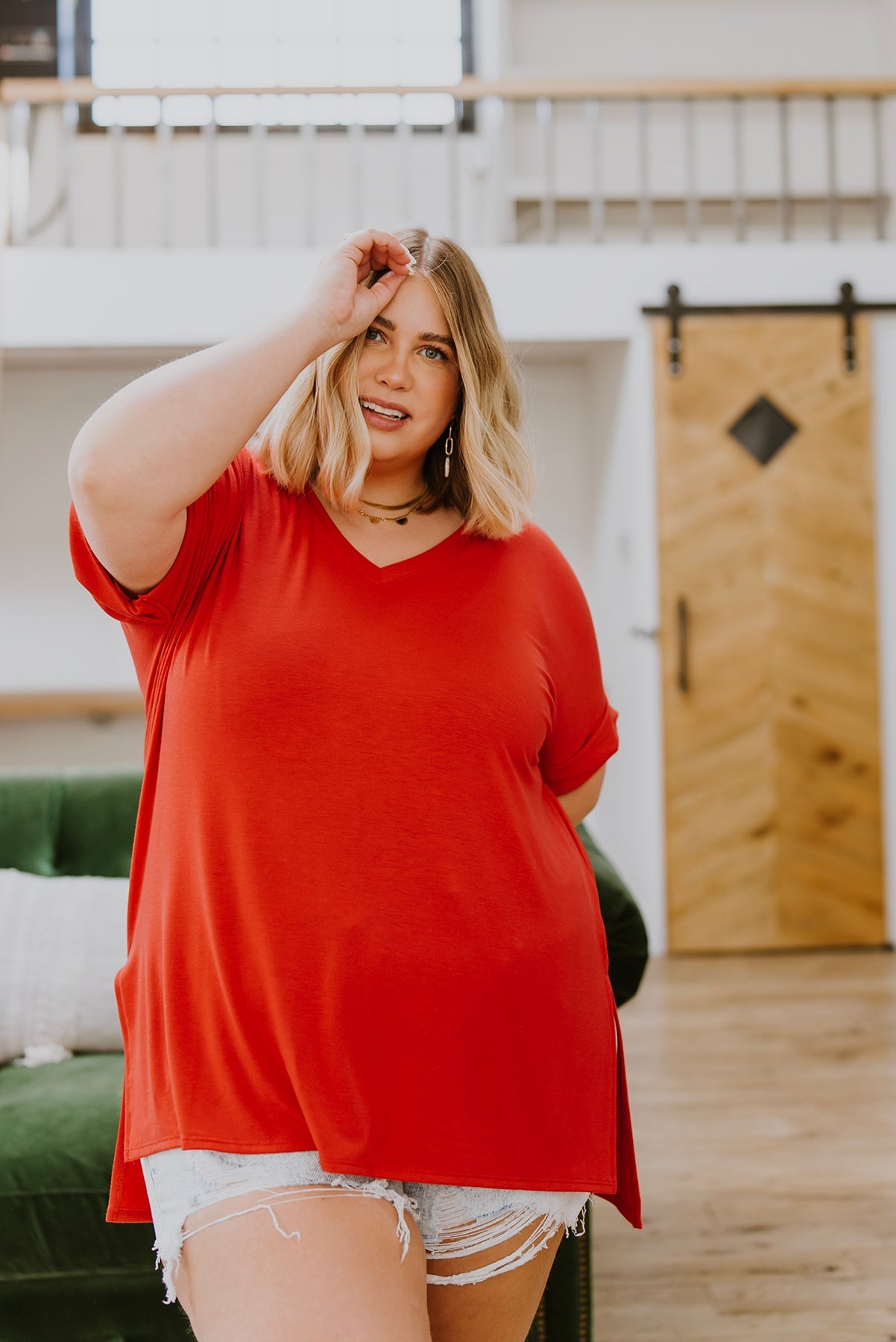 Easy Mornings V-Neck T-Shirt In Red