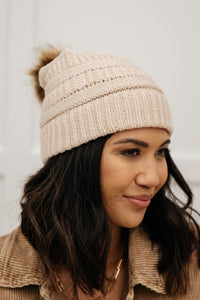 Faux Pom Pom Beanie In Beige