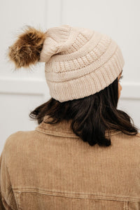 Faux Pom Pom Beanie In Beige