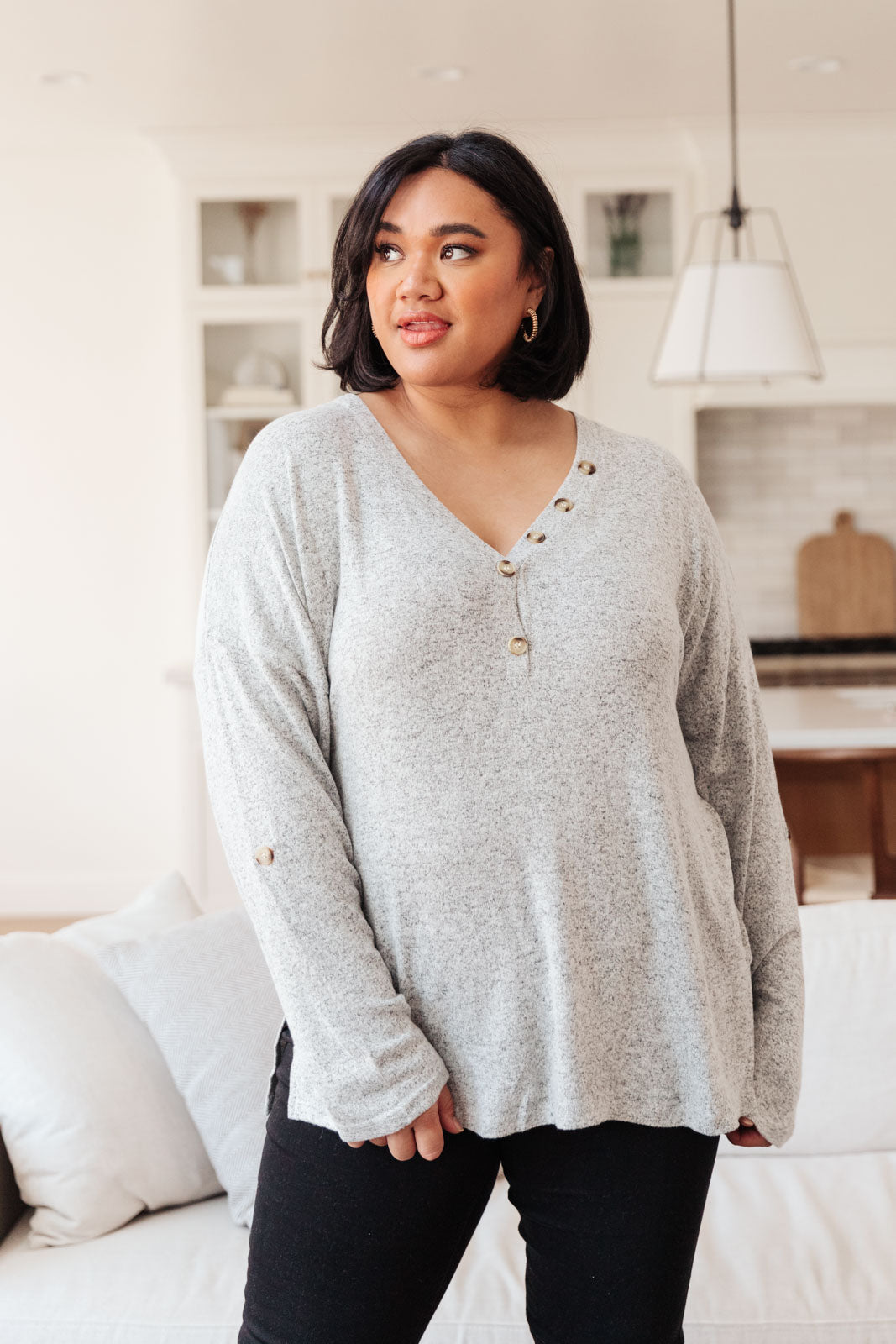 Feeling Cozy Top In Heather Gray