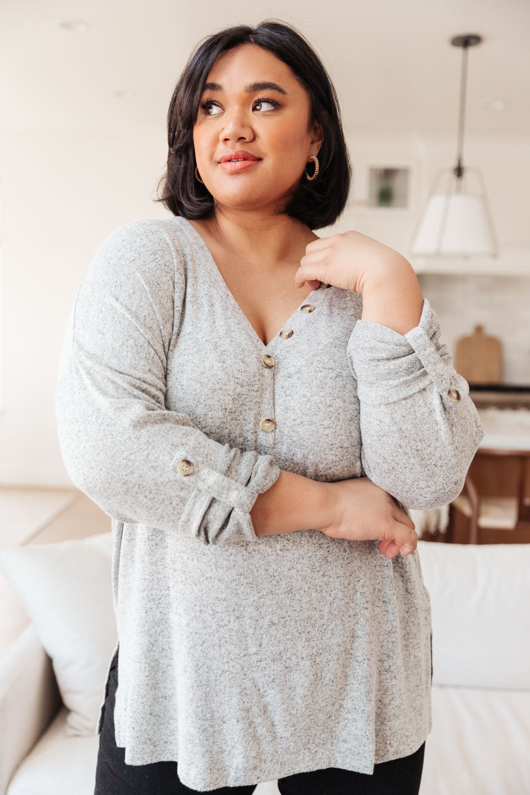 Feeling Cozy Top In Heather Gray