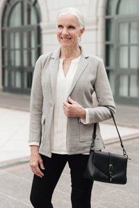 Feminine Boyfriend Blazer in Herringbone