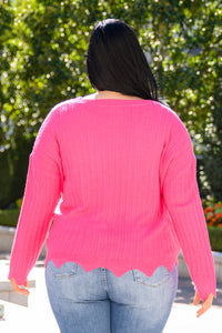 First Meeting Scallop Hem Sweater In Hot Pink