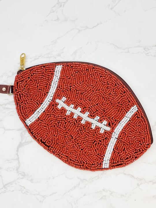 PREORDER: Football Shaped Beaded Zip Pouch