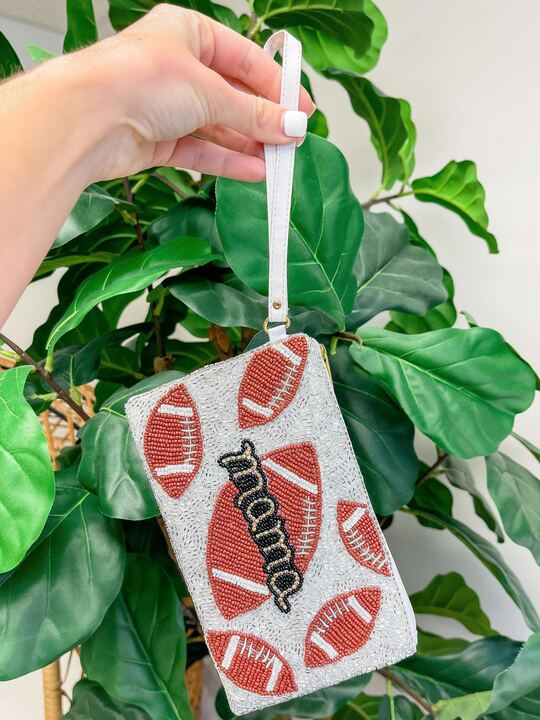 PREORDER: Glitzy Football Mama Beaded Zip Wristlet