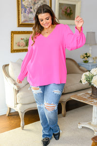 Foxglove Long Sleeve V Neck Blouse