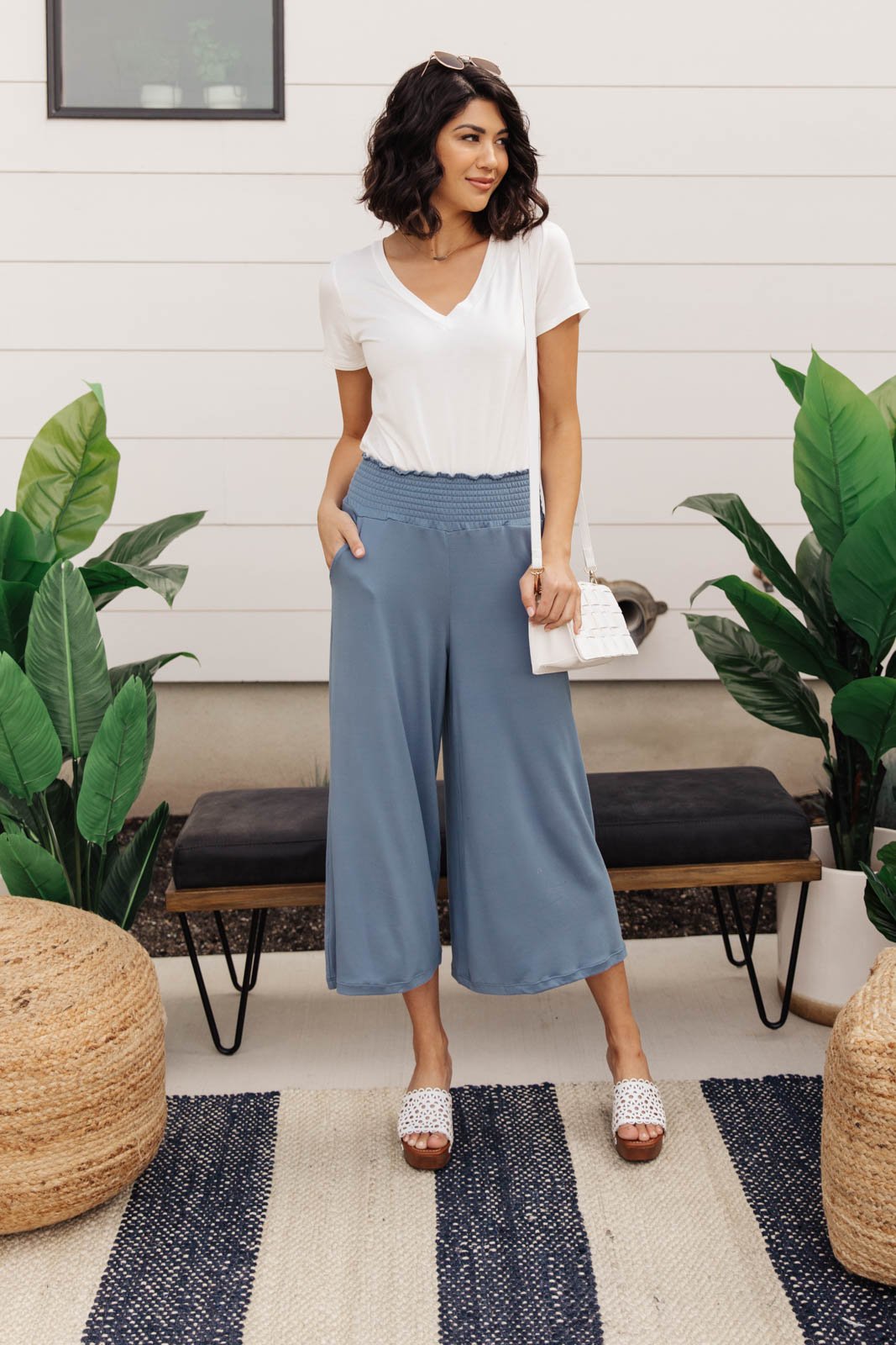 Go Get 'Em Gaucho Pants In Blue Gray