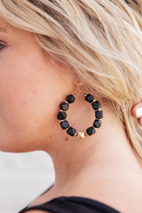 Geo Beaded Hoop Earrings in Black