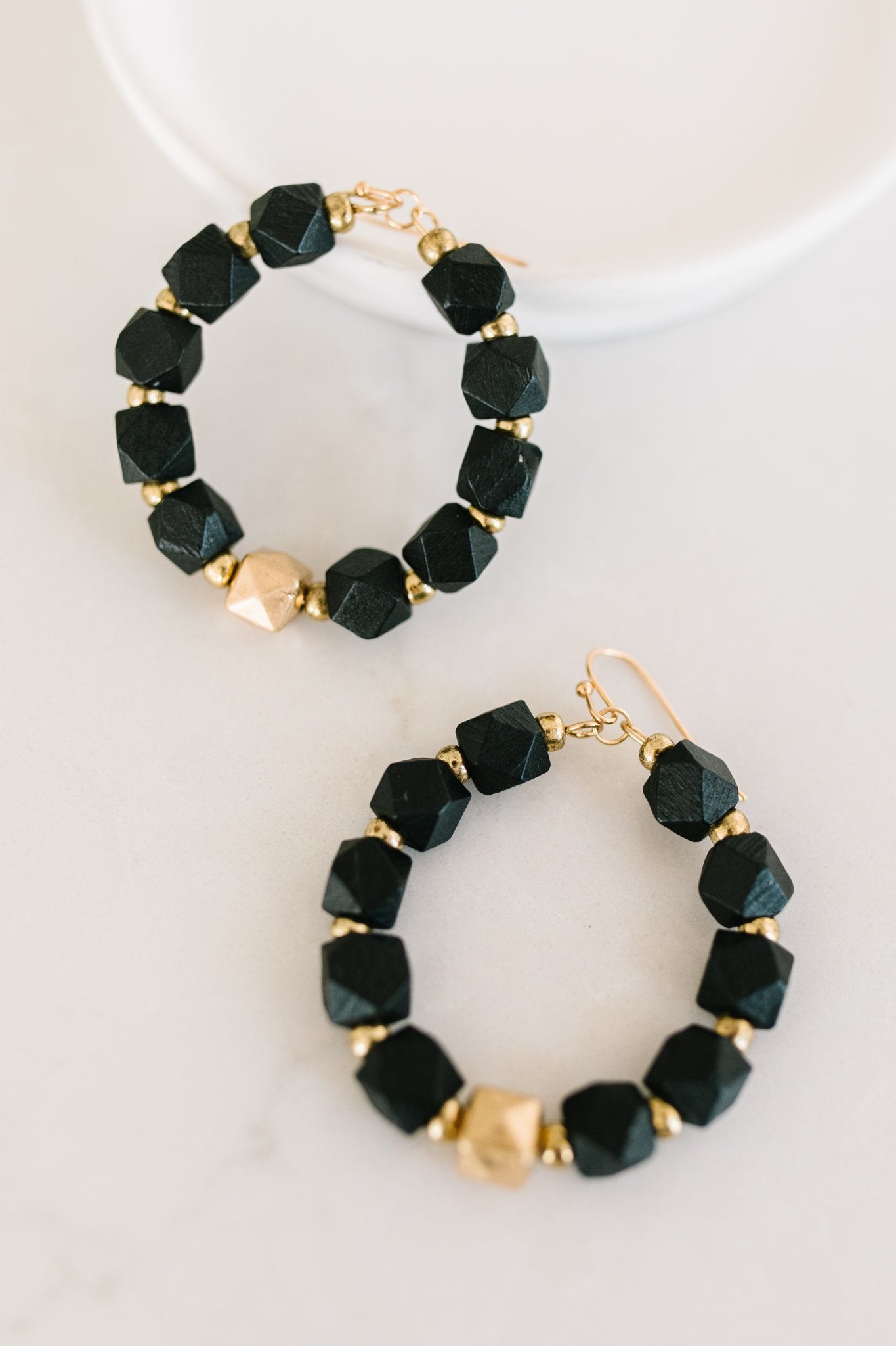 Geo Beaded Hoop Earrings in Black