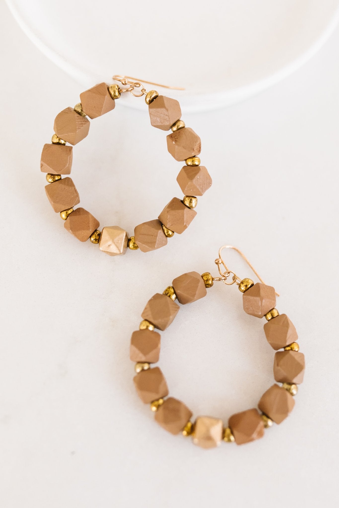 Geo Beaded Hoop Earrings in Tan