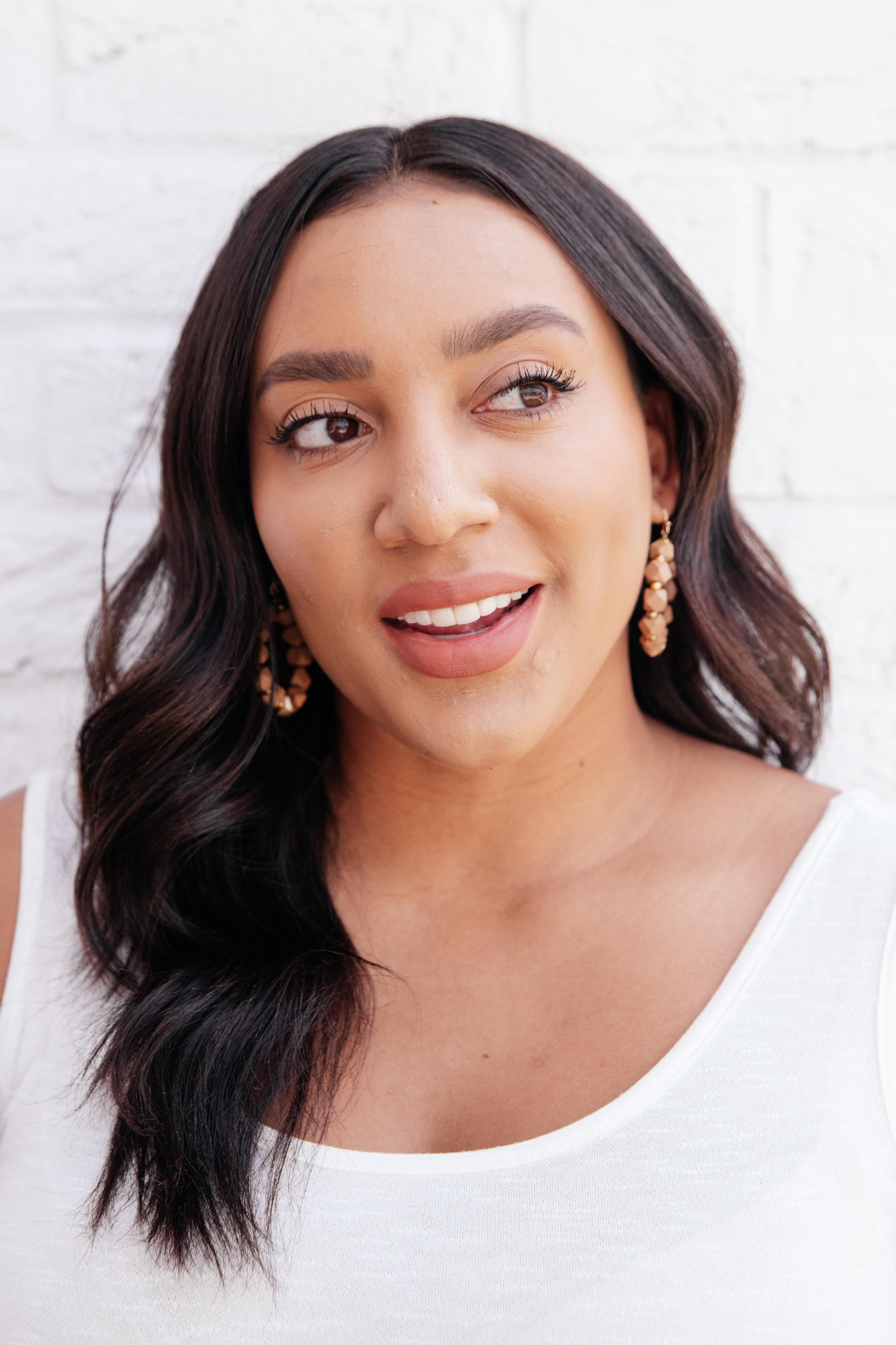 Geo Beaded Hoop Earrings in Tan