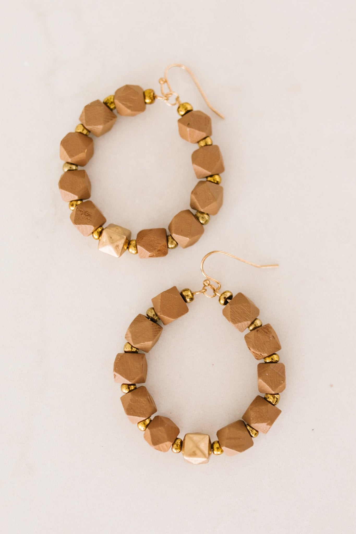 Geo Beaded Hoop Earrings in Tan