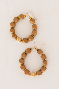 Geo Beaded Hoop Earrings in Tan