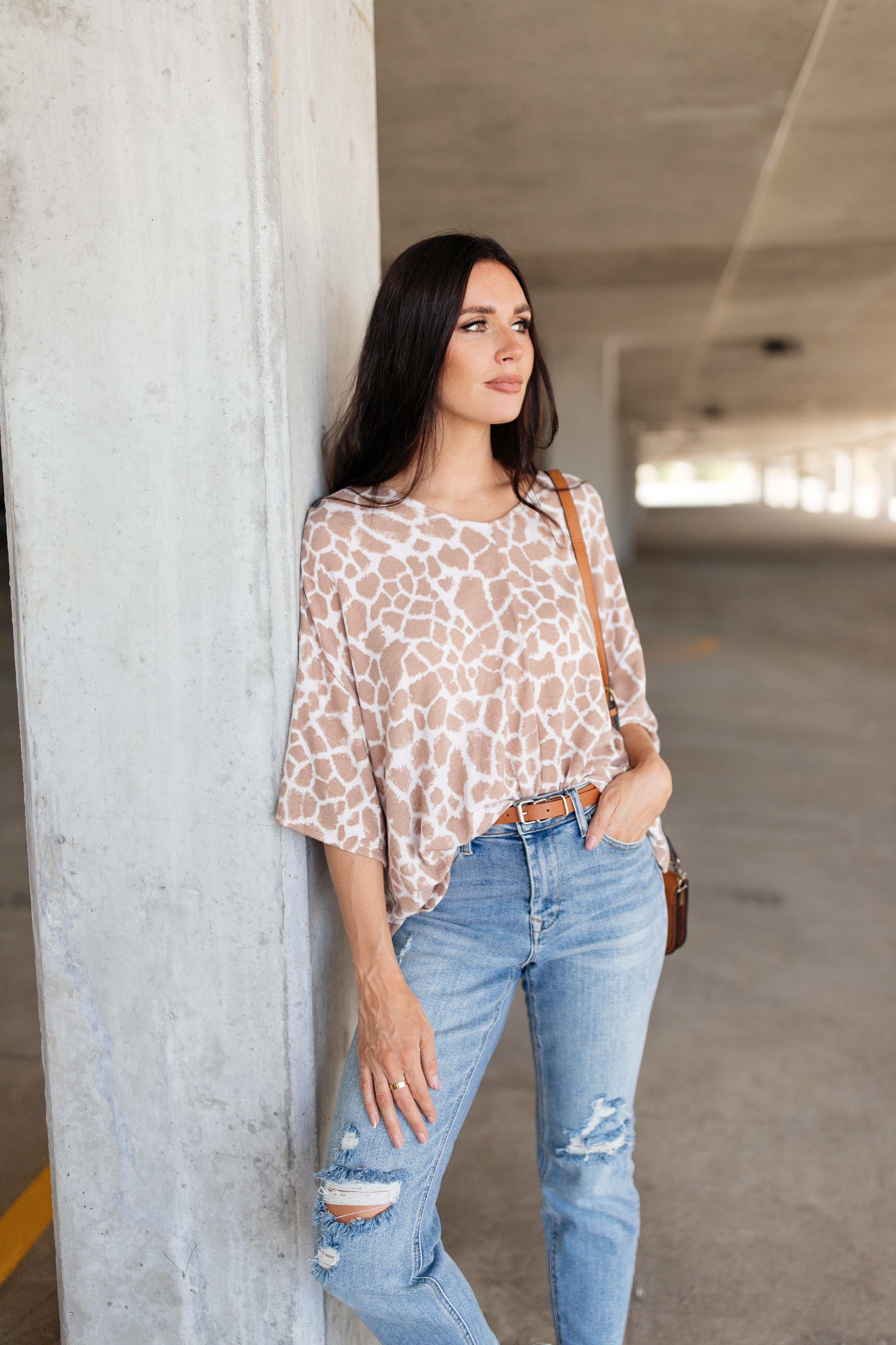 Giraffe Print Bell Sleeve Top