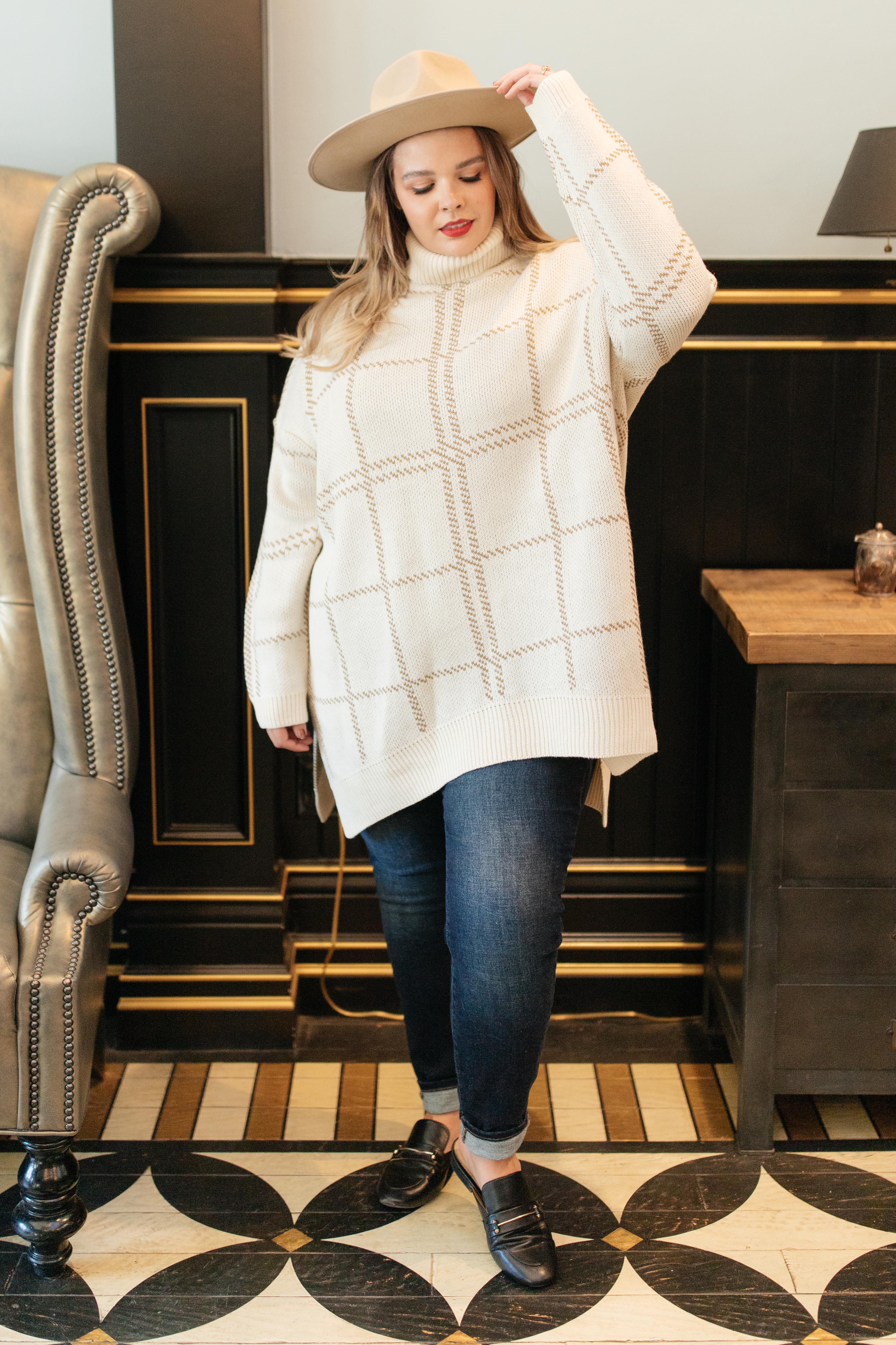 Grand Grid Print Sweater in Cream