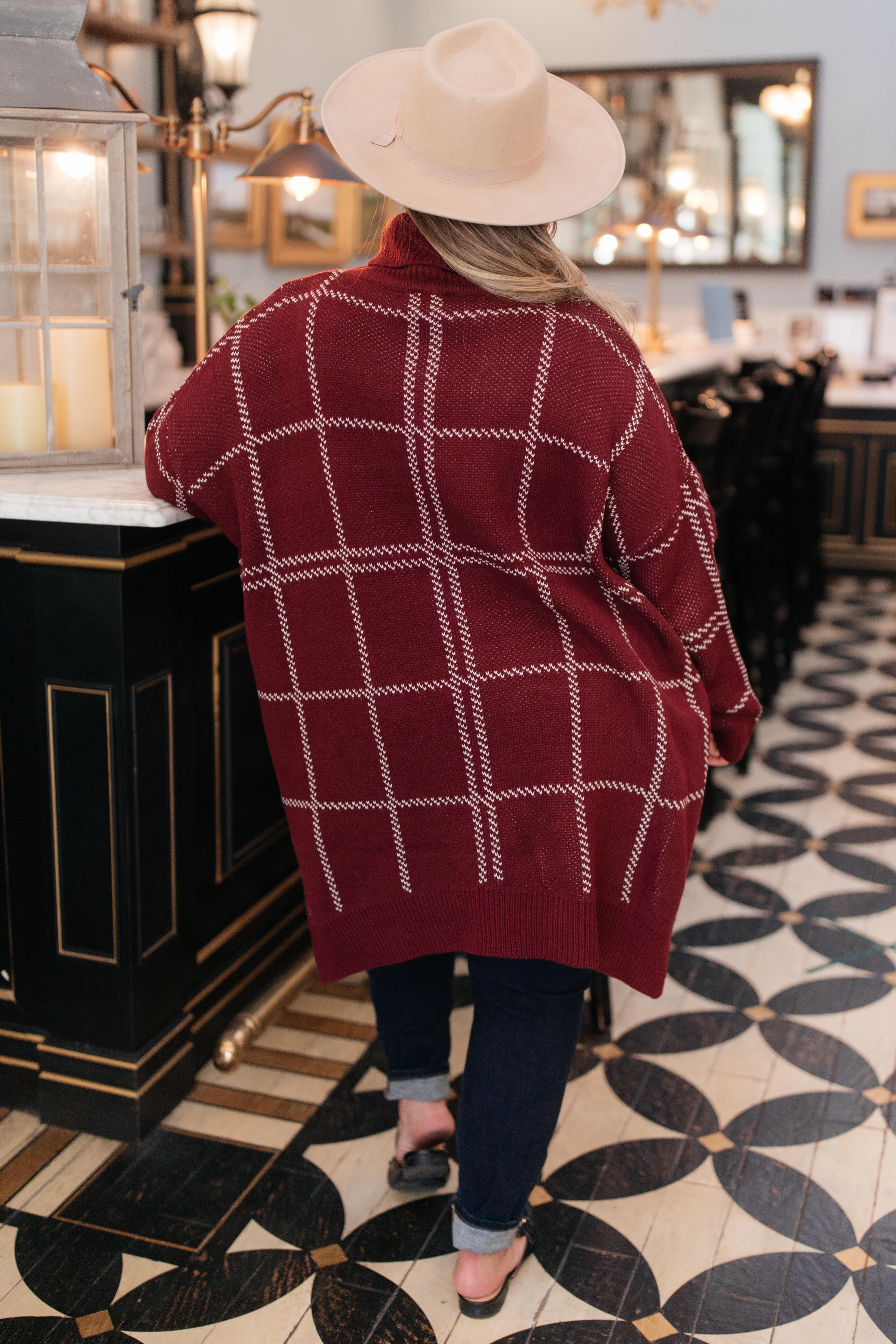 Grand Grid Print Sweater in Maroon