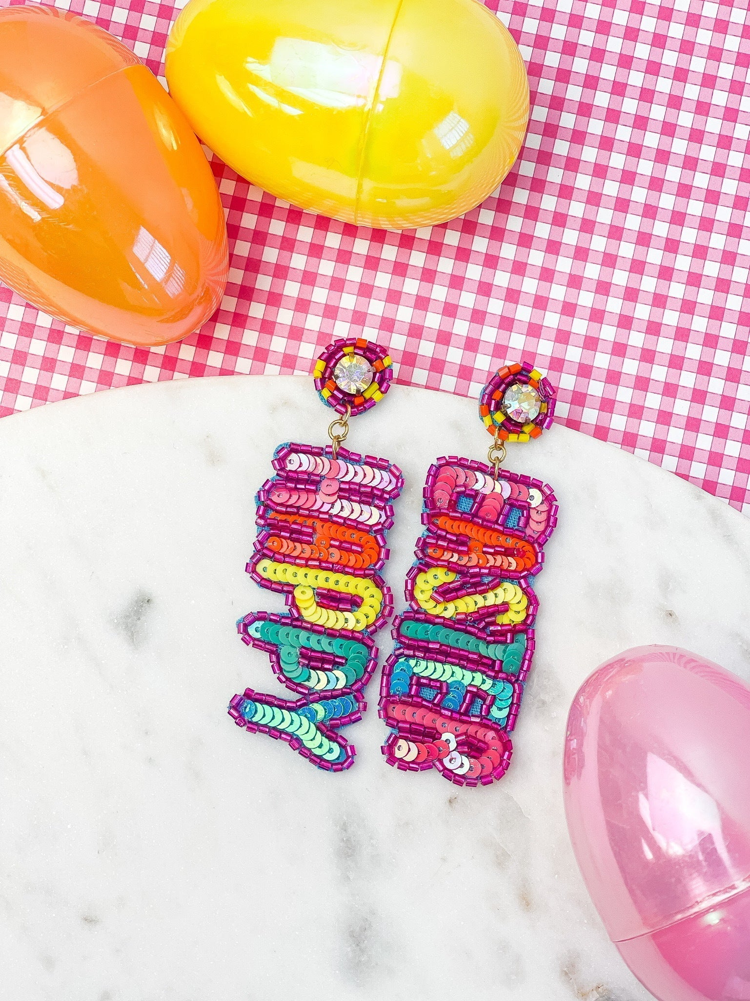 PREORDER: Happy Easter Sequin Dangle Earrings