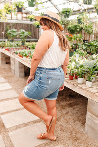 Hi-Waisted Mid Length Denim Shorts