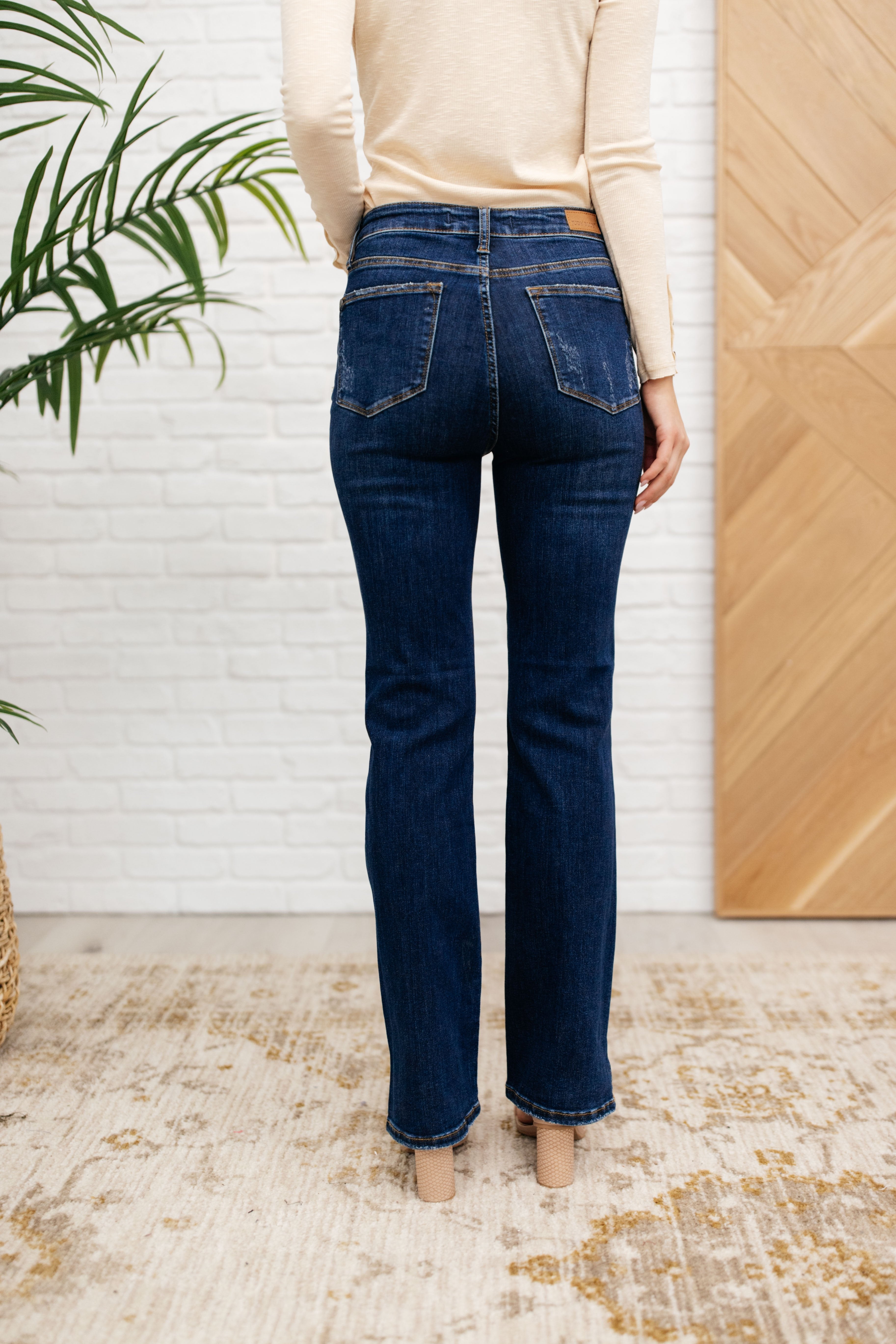 High Waist Slit Hem BootCut Jeans