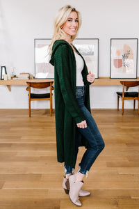 DOORBUSTER Hooded Cardigan in Hunter Green