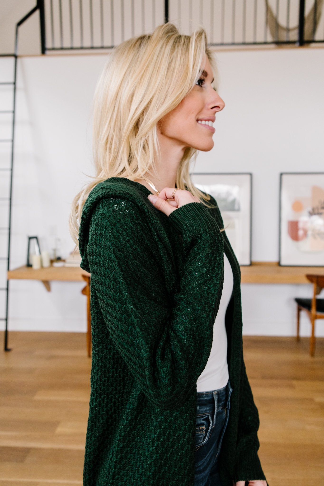 DOORBUSTER Hooded Cardigan in Hunter Green