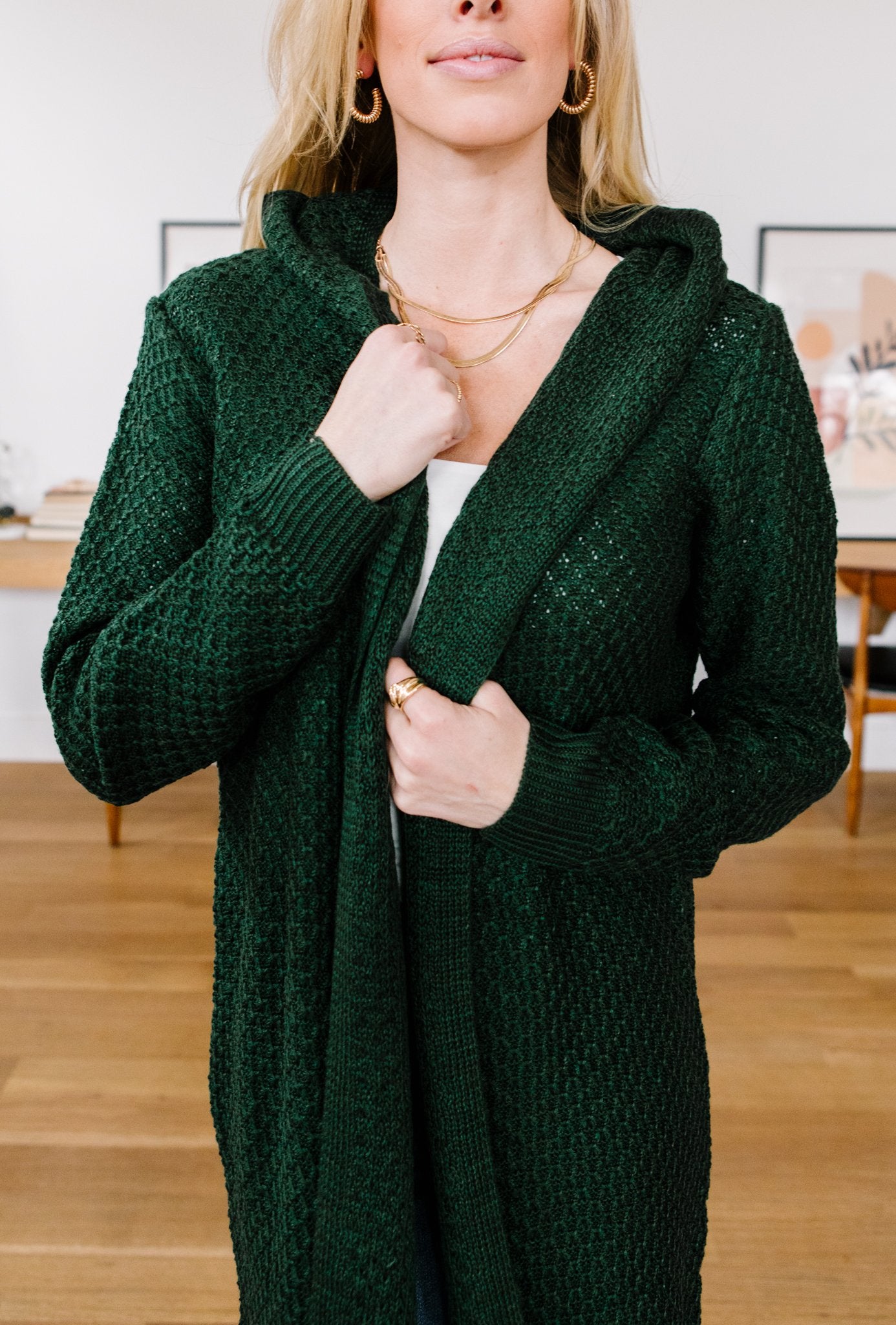 DOORBUSTER Hooded Cardigan in Hunter Green