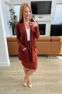 Slouchy Pocket Open Cardigan in Dark Rust