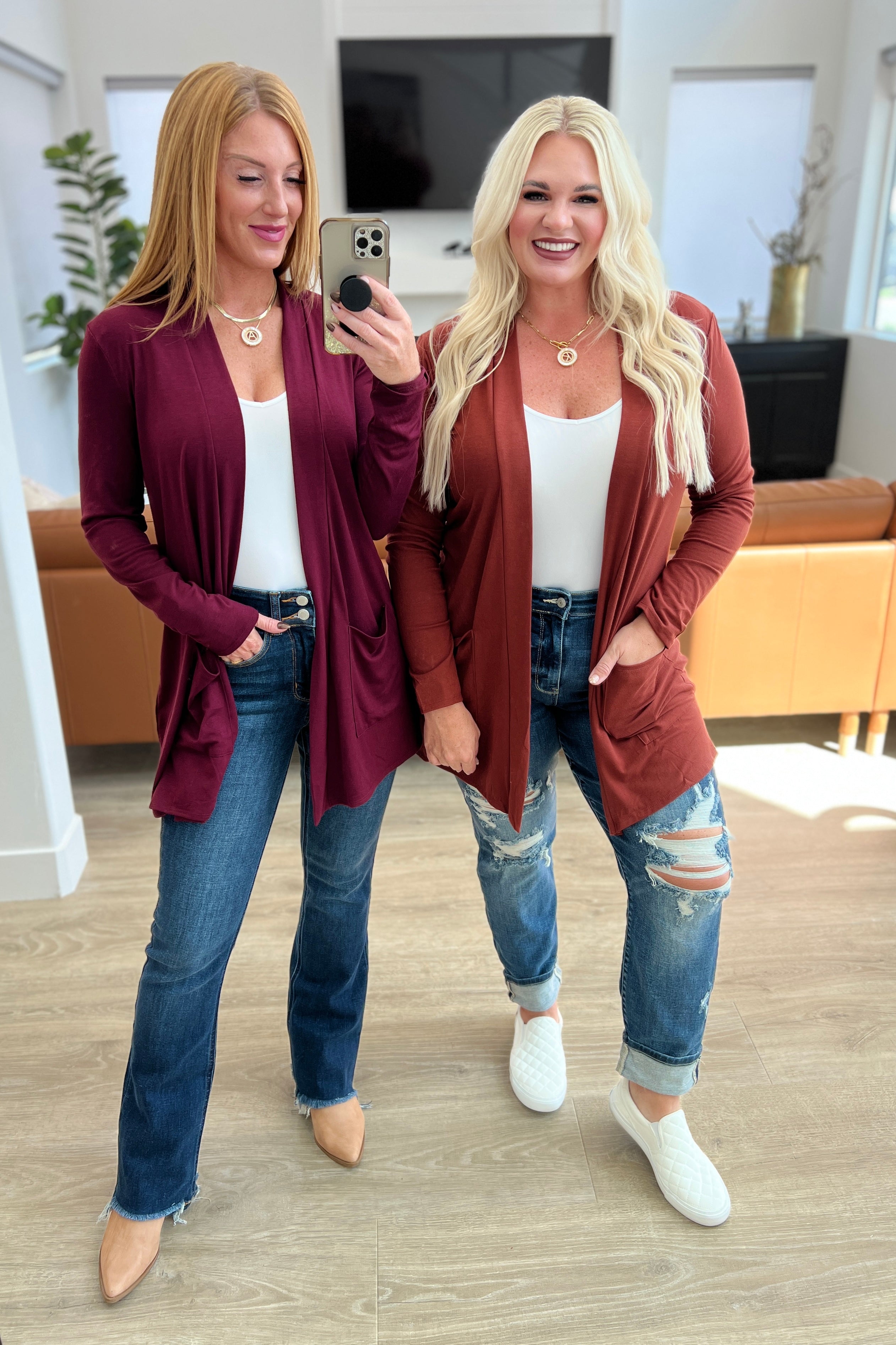 Slouchy Pocket Open Cardigan in Dark Burgundy